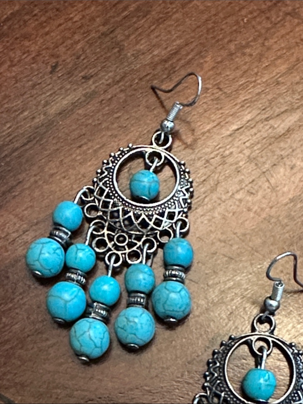 Turquoise Bead Dangle Earrings - Women Jewelry - Picture 5 of 8